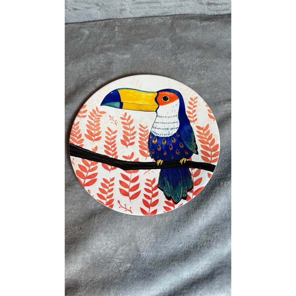 Pier 1 Imports Salad Plate Unisex 8.25" White Excellent Toucan Tropical Bird